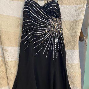Black Full Length Strapless Rhinestone Formal Gown
